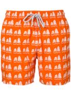 Capricode - Stone Print Swim Shorts - Men - Nylon - L, Yellow/orange, Nylon