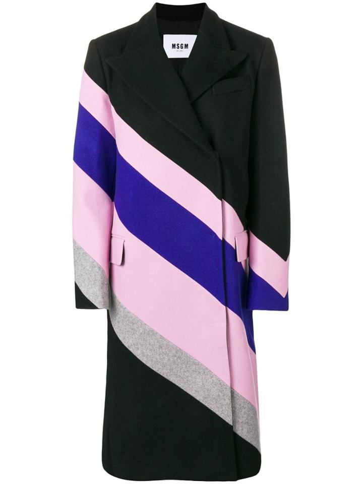 Msgm Striped Oversized Coat - Black