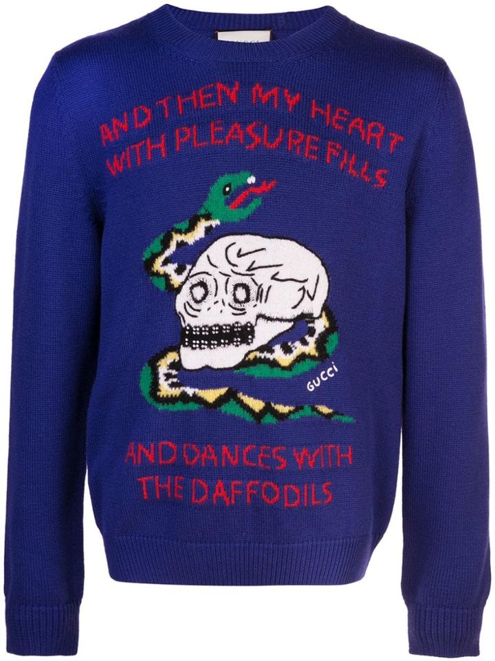 Gucci Embroidered Crew Neck Sweater - Blue