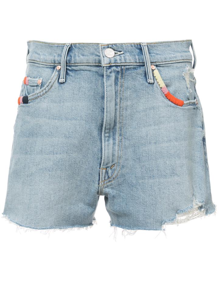 Mother Distressed Detail Denim Shorts - Blue