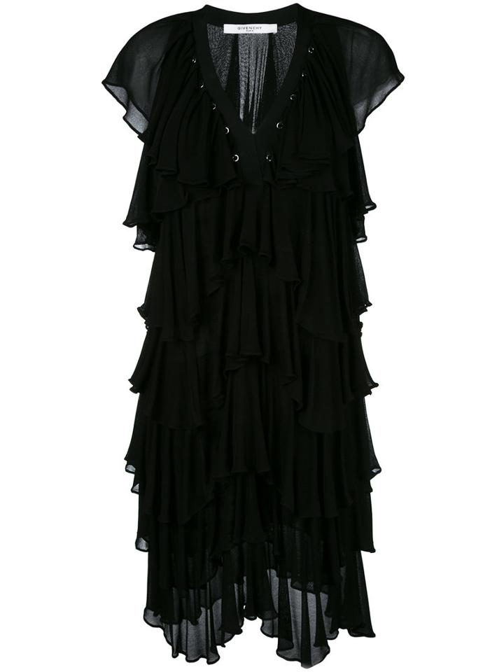 Givenchy Ruffled Tiered Dress, Women's, Size: 36, Black, Viscose
