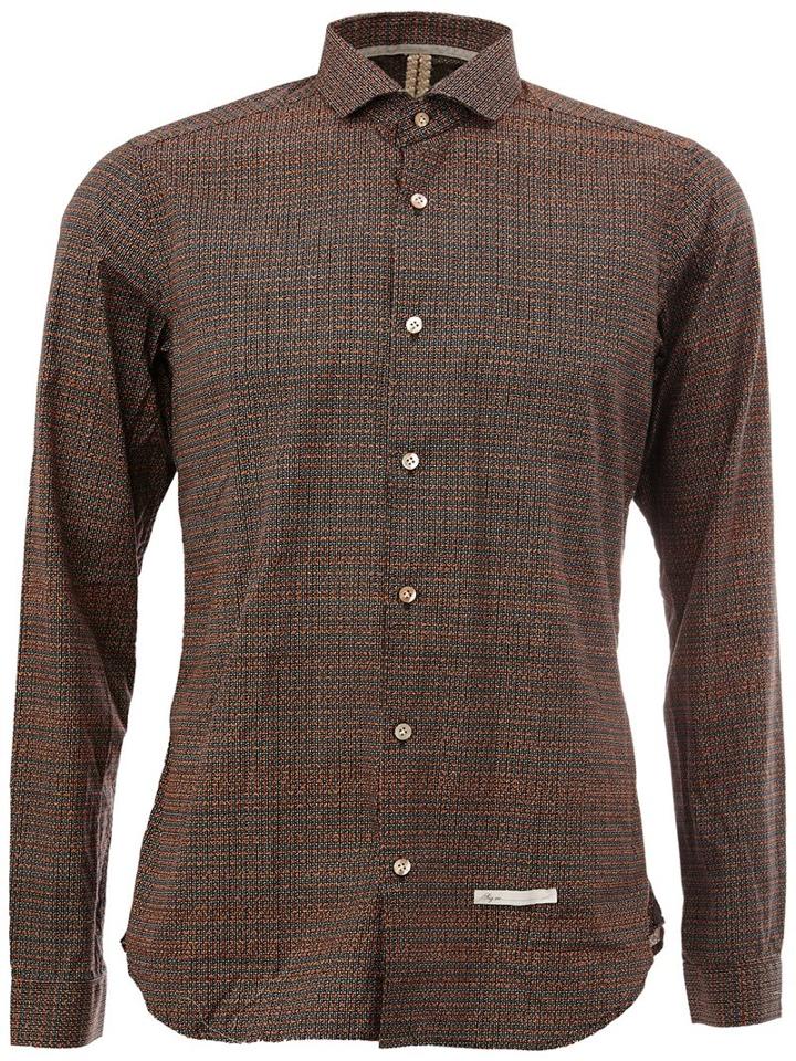 Dnl Classic Collar Longsleeved Shirt, Men's, Size: 41, Brown, Polyamide/cotton