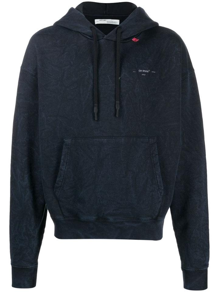 Off-white Drawstring Printed Hoodie - Blue