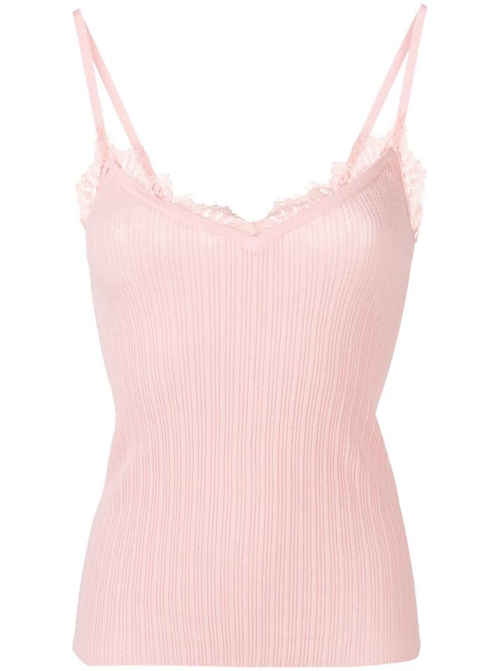 Semicouture Lace Trimmed Ribbed Top - Pink