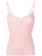 Semicouture Lace Trimmed Ribbed Top - Pink