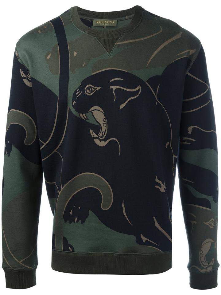Valentino Rockstud Panther Print Sweatshirt, Men's, Size: Large, Green, Cotton/polyamide