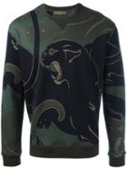 Valentino Rockstud Panther Print Sweatshirt, Men's, Size: Large, Green, Cotton/polyamide