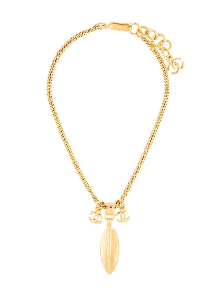 Chanel Vintage Feather Logos Necklace - Gold