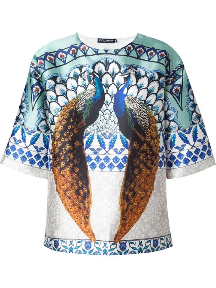 Dolce & Gabbana Peacock Print T-shirt, Men's, Size: 48, Silk