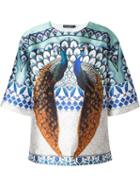 Dolce & Gabbana Peacock Print T-shirt, Men's, Size: 48, Silk