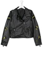 John Richmond Kids Teen Faux Leather Badge Jacket - Black