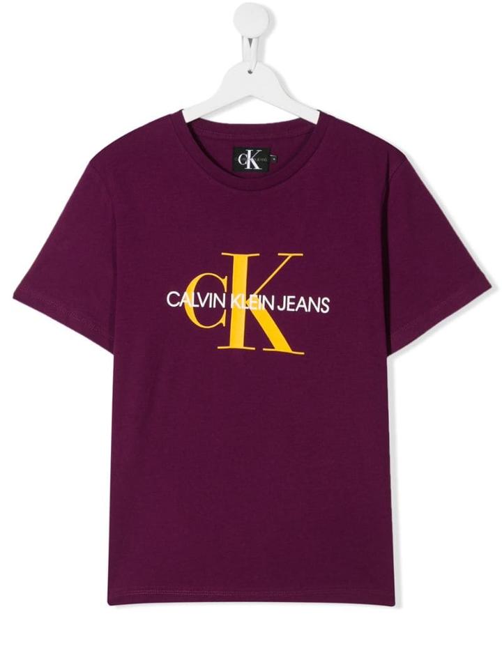 Calvin Klein Kids Contrast Logo T-shirt - Purple