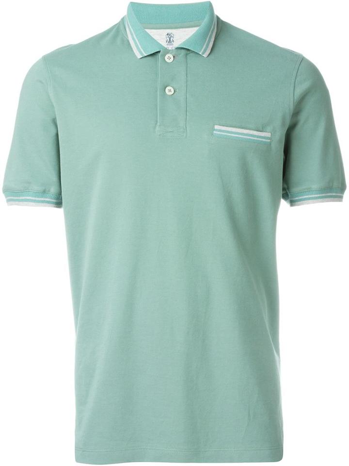Brunello Cucinelli Piped Collar Polo Shirt, Men's, Size: Xxl, Green, Cotton