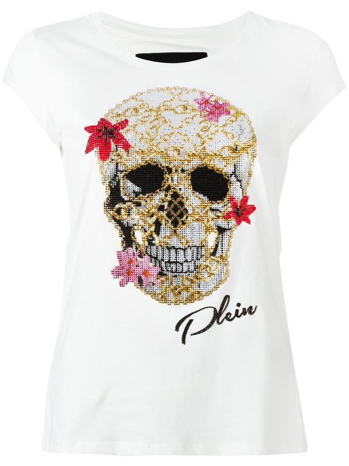 Philipp Plein Skull Print T-shirt, Women's, Size: Xl, White, Cotton