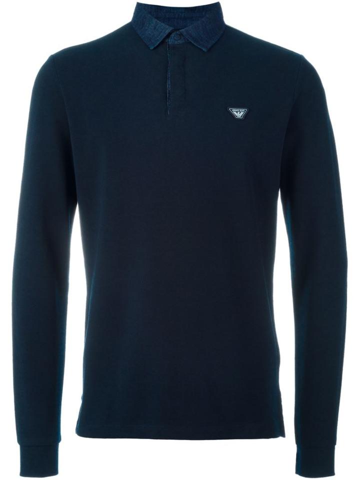 Armani Jeans Longsleeved Polo Shirt, Men's, Size: Xl, Blue, Cotton