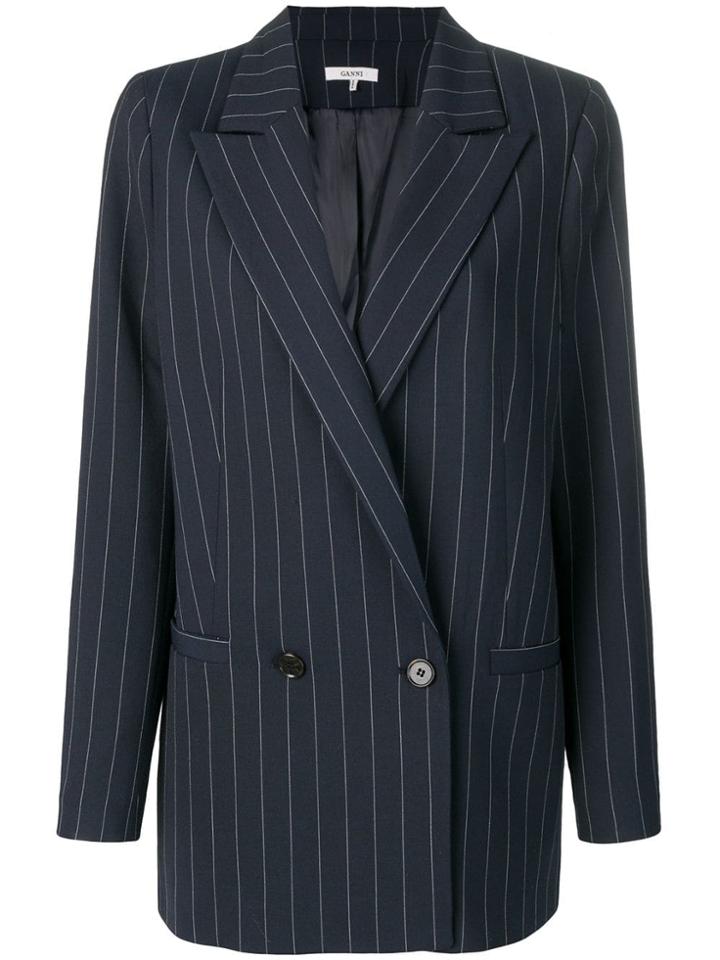 Ganni Pinstriped Formal Blazer - Blue