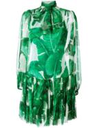 Dolce & Gabbana Banana Leaf Print Dress, Women's, Size: 40, Green, Silk/cotton/spandex/elastane