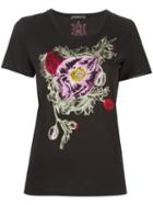 Alexander Mcqueen Floral Embroidered T-shirt, Women's, Size: 42, Black, Cotton