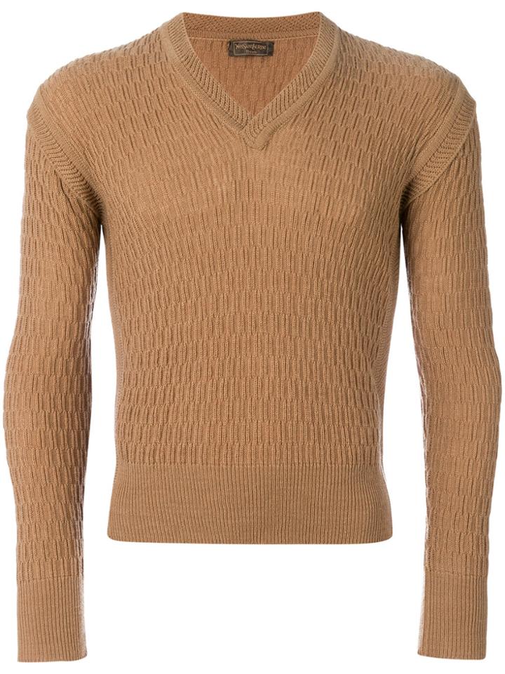 Yves Saint Laurent Vintage V-neck Knitted Sweater - Nude & Neutrals