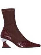 Yuul Yie Burgundy Gwen 70 Croc Effect Sock Ankle Boots - Red
