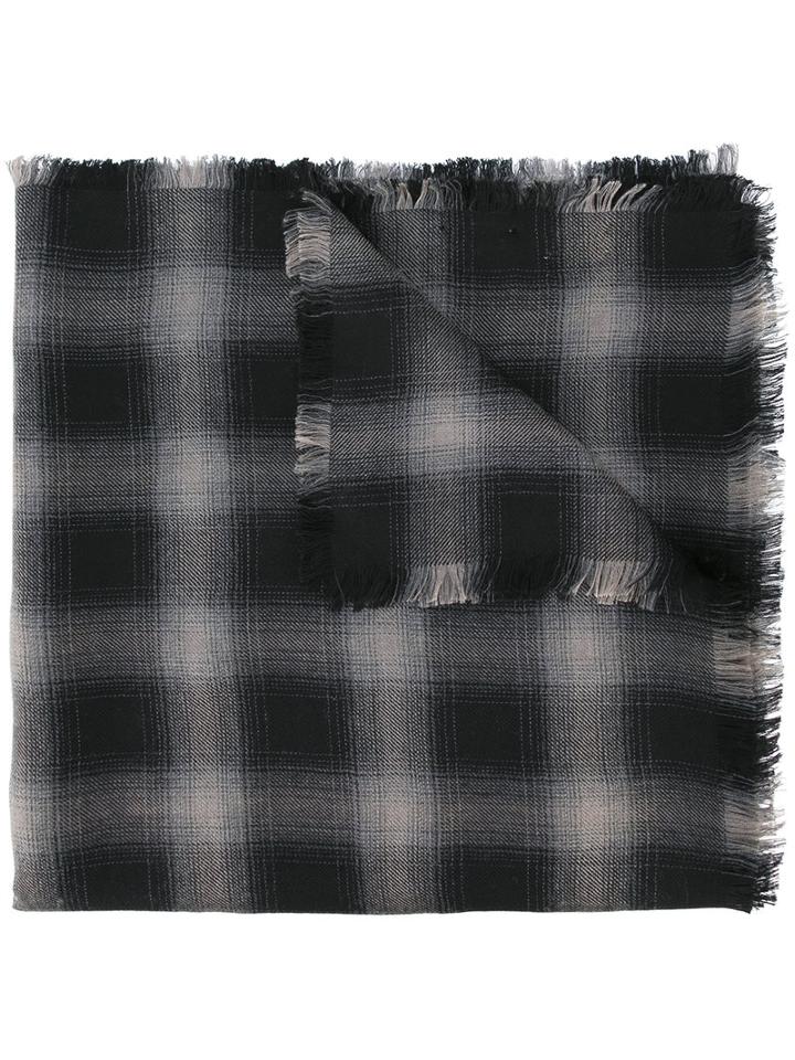 Saint Laurent Raw Edge Checked Scarf, Women's, Black, Silk/cashmere/wool