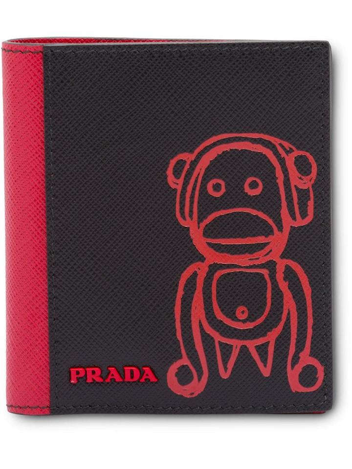 Prada Pradamalia Saffiano Leather Wallet - F0d9a Black/fire Engine Red