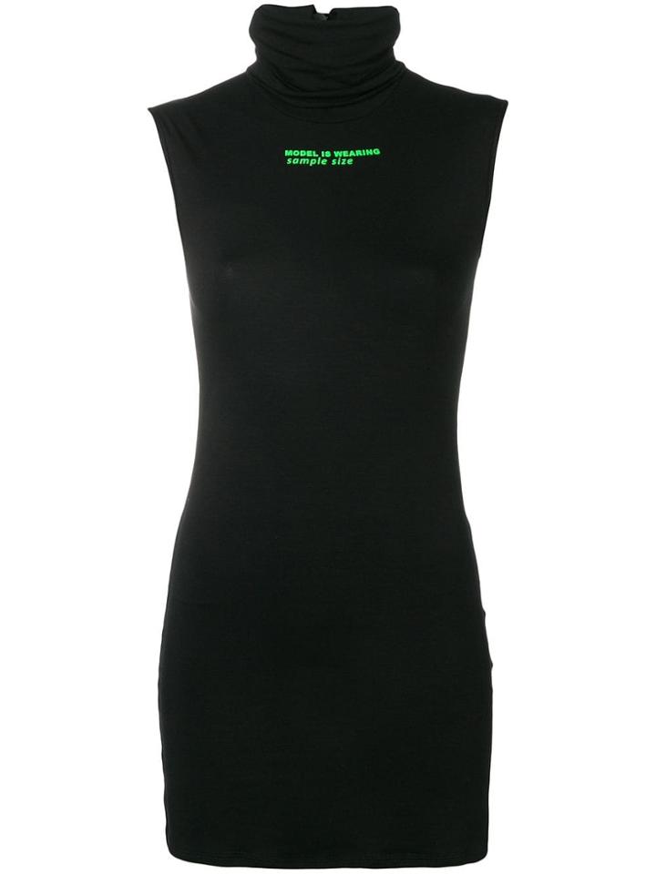 Styland Slogan Print Turtleneck Top - Black