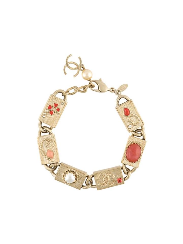 Chanel Vintage Brushed Charm Bracelet, Women's, Metallic