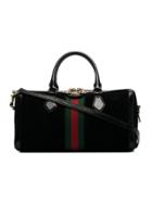 Gucci Black, Red And Green Ophidia Medium Suede Leather Bowling Bag