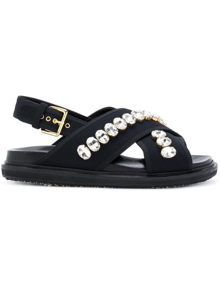 Marni Embellished Cross-over Strap Sandals - Black
