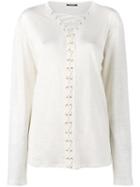 Balmain Lace-up Long Sleeve Top, Women's, Size: 38, White, Linen/flax