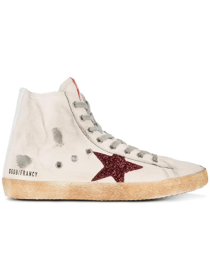 Golden Goose Deluxe Brand White Red Glitter Francy Hi Top Sneakers -