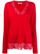 Twin-set Lace Trim Sweater - Red
