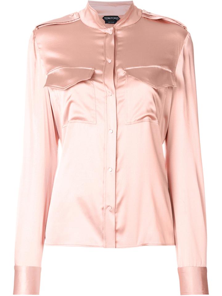 Tom Ford Band Collar Satin Shirt - Pink & Purple