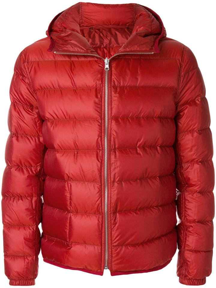 Ten-c Hooded Quilted Jacket - Red