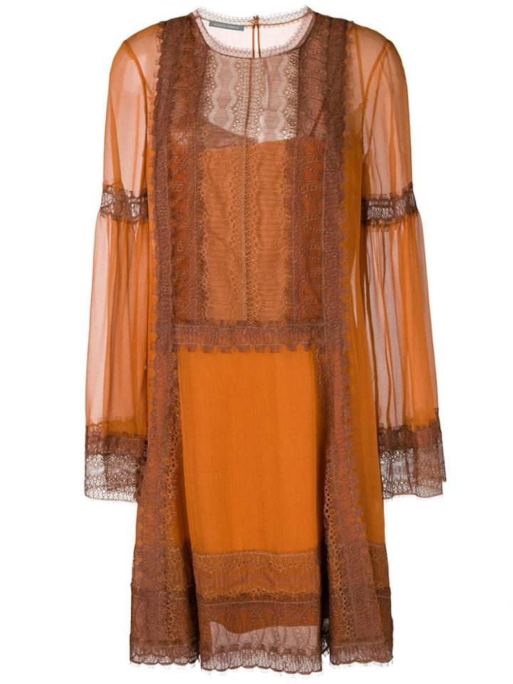 Alberta Ferretti Lace Trim Shift Dress - Orange