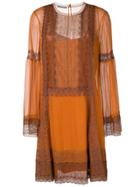 Alberta Ferretti Lace Trim Shift Dress - Orange