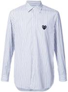 Comme Des Garçons Play Heart Logo Patch Striped Shirt - Blue