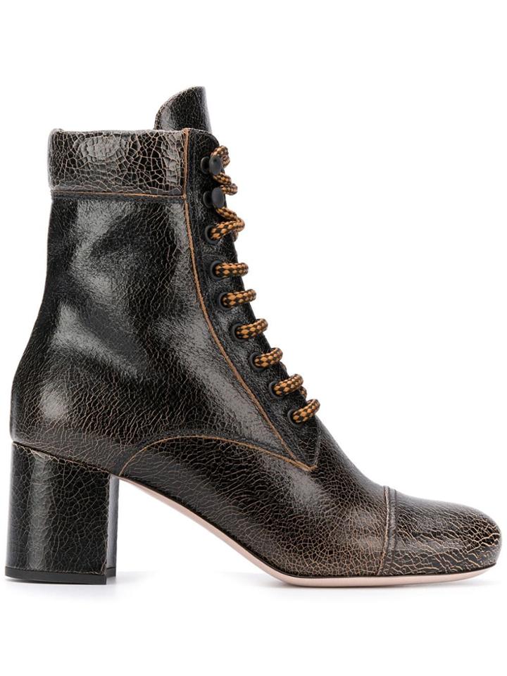 Miu Miu Lace-up Textured Boots - Brown