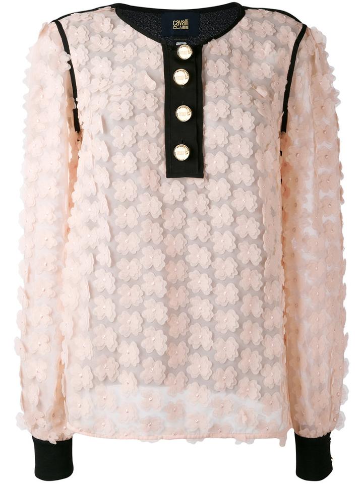 Cavalli Class - Floral Appliqué Top - Women - Polyester/viscose - 44, Black, Polyester/viscose