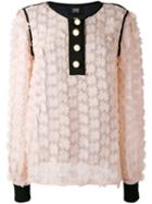 Cavalli Class - Floral Appliqué Top - Women - Polyester/viscose - 44, Black, Polyester/viscose