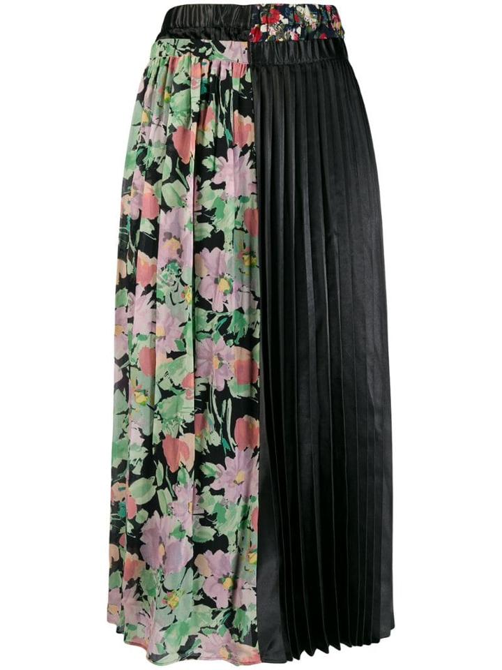Junya Watanabe Floral Panel Pleated Skirt - Black