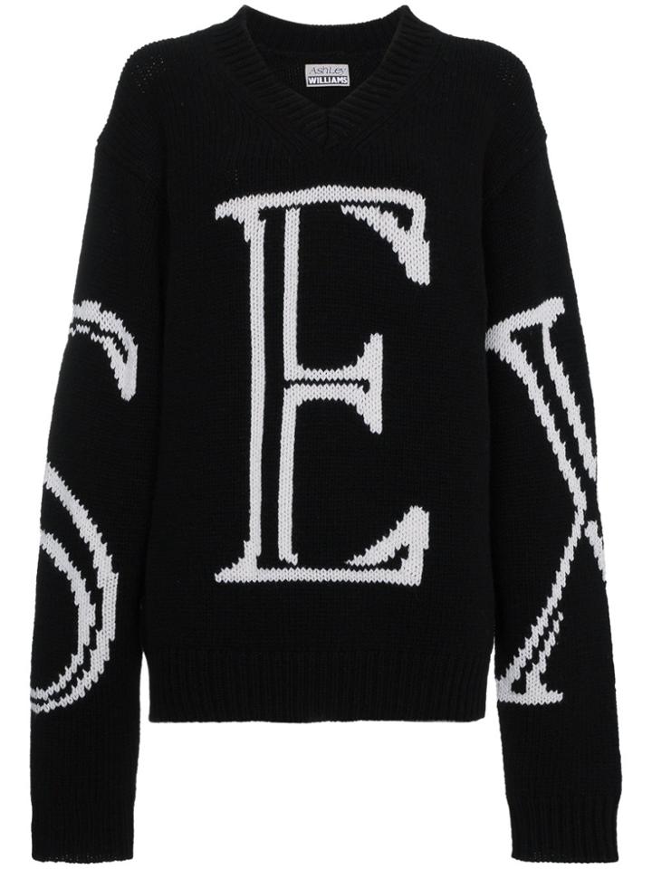 Ashley Williams Sex Intarsia Oversized Wool Sweater - Black