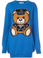 Moschino Biker Bear Sweater Dress, Women's, Size: Small, Blue, Virgin Wool