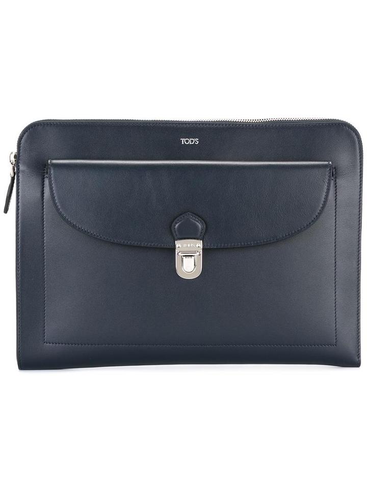 Tod's Zip Around Clutch, Men's, Blue, Calf Leather