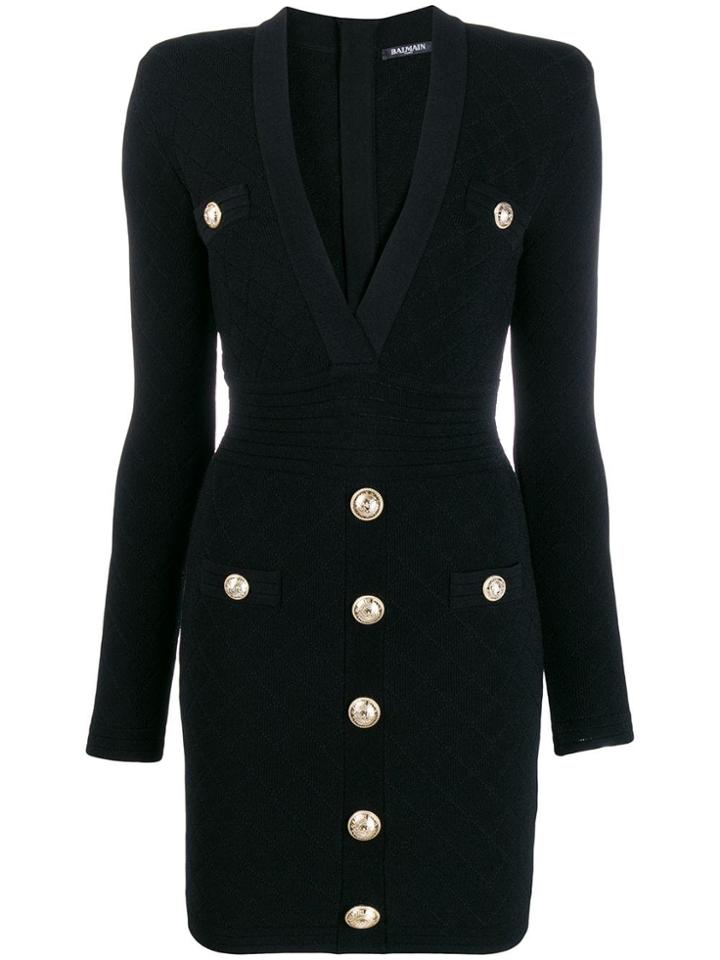 Balmain Cinched Waist Pointelle-knit Dress - Black