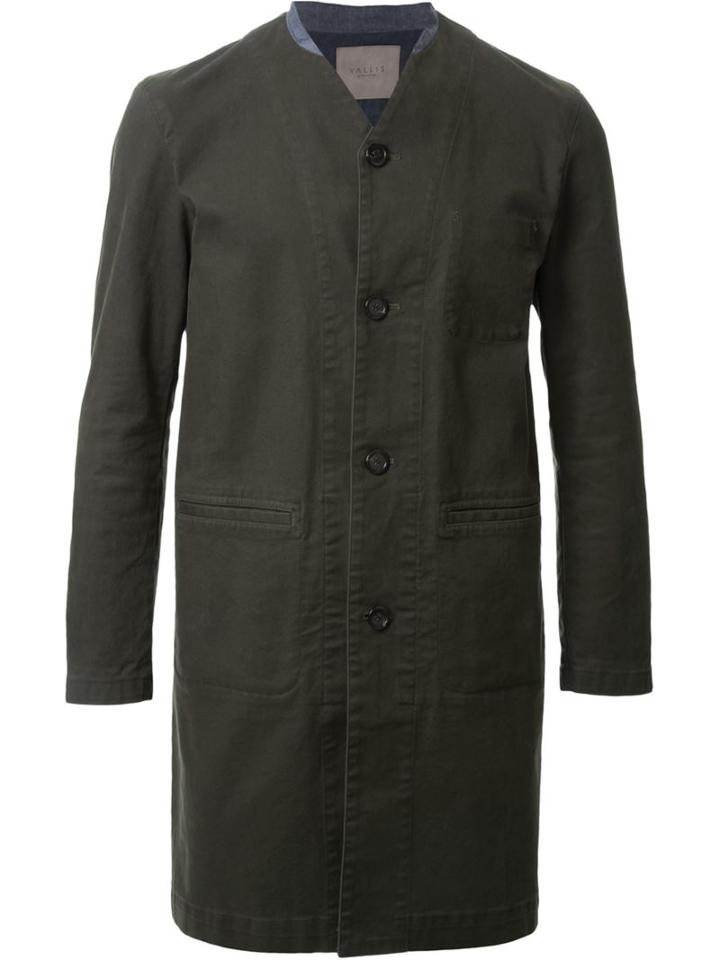 Factotum V-neck Coat, Men's, Size: 46, Green, Cotton/polyurethane
