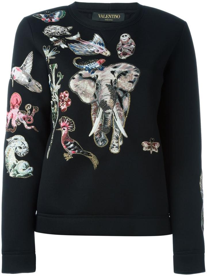 Valentino Creature Embroidered Sweatshirt, Women's, Size: S, Black, Modal/silk/metallic Fibre