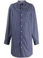 Balenciaga Oversized Striped Pulled Shirt Dress - Blue