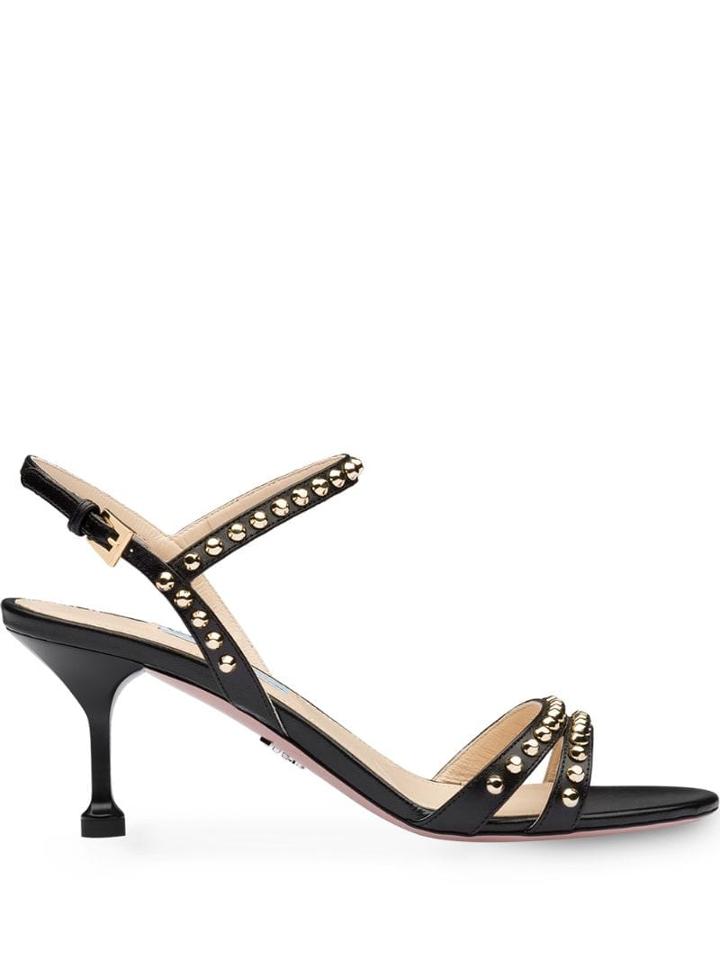 Prada Stud Embellished Sandals - Black